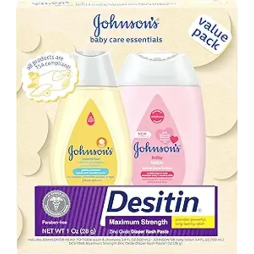 Johnson's Baby Care Essentials Gift Set, Body Lotion, & Zinc Oxide Diaper Rash Paste for Baby's Delicate Skin, Value Pack, Travel-Size, Bath Essentials Must Haves, Baby Gifts, 3 Items