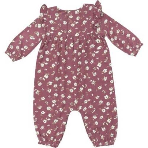 Plum Floral Ruffle Sleeve Romper, Purple - Angel Dear Rompers | Maisonette