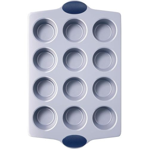BRONYPRO 12-Cup Non Toxic Nonstick Ceramic Muffin Pan & Cupcake Tin, PFOA & PFOA Free, Heavy Duty Rust-Resistant Aluminized Steel, Oven Safe, Blue