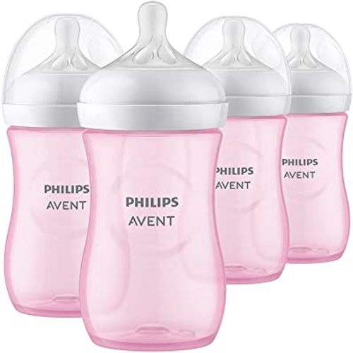 Philips AVENT Natural Baby Bottle with Natural Response Nipple, Pink, 9oz, 4pk, SCY903/14