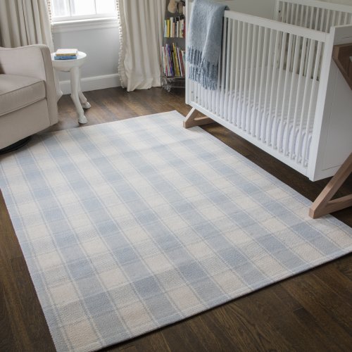 8x10 blue Woven Wool Plaid Area Rug