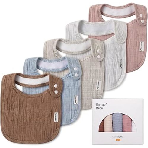 Muslin Bibs for Baby Boys Girls,Organic Muslin Baby Bib for Drooling and Teething,Soft Bandana Drool Bibs 5 Pack