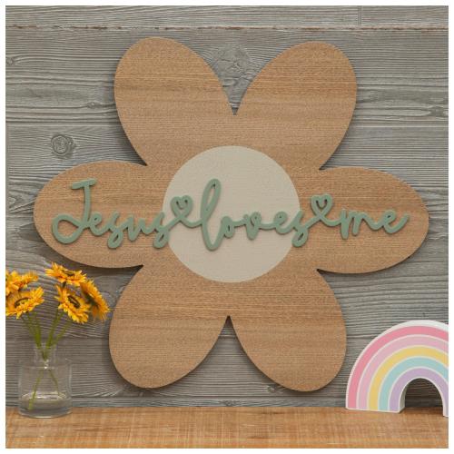 Jesus Loves Me Flower Wood Wall Decor