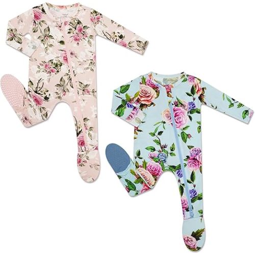 HAPIU Rayon from Bamboo Baby Footed Pajamas, 2 Way Premium Zipper, Footie for Baby Boy Girls, Newborn-24 Months