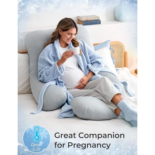 Momcozy Pregnancy Pillows with Cooling Cover, U-Shaped Full Body Maternity Pillow for Side Sleepers 57 Inch - Support for Back, Hip, Belly, Legs for Pregnant Women