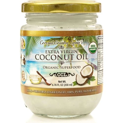 Coconut Country Living's Extra Virgin Coconut Oil - Cold Pressed, Unrefined organic Superfood for Hair, Skin, Beauty, Cooking - Keto & Paleo Diet Friendly - 6.76 oz