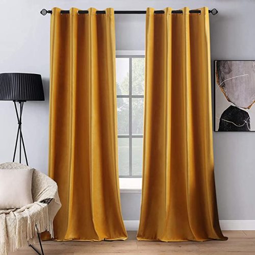 MIULEE 2 Panels Blackout Velvet Curtains Solid Soft Grommet Mustard Yellow Curtains Thermal Insulated Soundproof Room Darkening Curtains/Drapes/Panels for Fall Living Room Bedroom 52 x 72 Inch