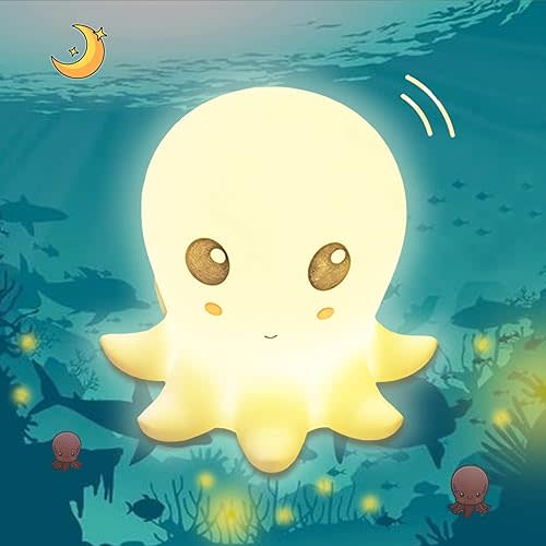 Silicone Octopus Light, Cute Animal Bedside Lamp for Baby Kids Teens Adults, Soft Nightlight for Bedroom