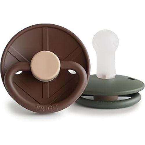 FRIGG Little Viking SilkySoft Silicone Baby Pacifier 2-Pack | Made in Denmark | BPA-Free (Cocoa/Olive, 6-18 Months)