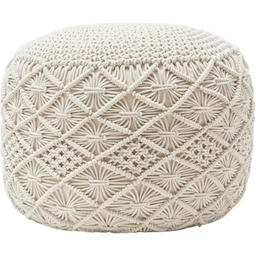 Ornavo Home Pouf Ottoman Foot Rest - 100% Cotton Pouffe - Hand Knitted Macrame Braid - Boho Round Stuffed Ottoman for Living Room, Bedroom - Natural