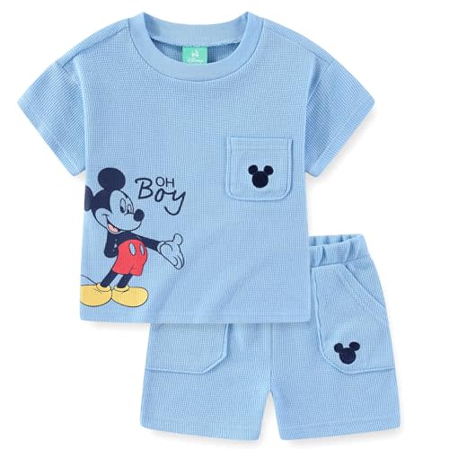 Disney Mickey Mouse Boys Waffle Knit Short Sleeve Shirt and Short Set for Infant and Toddlers