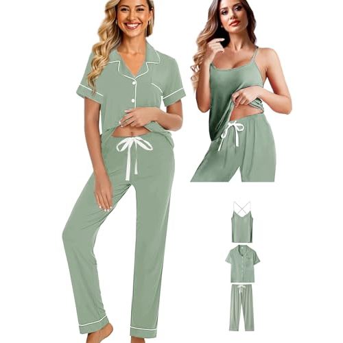 WJing Yi Jia Womens 3Pcs Soft Pajama Sets Sexy Camisole Lingerie XS-4XL Knit Pajamas Set Sleepwear Pjs Nightwear Lounge Sets