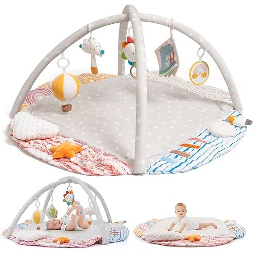 Baby Gym Play Mat, Tummy Time Mat & Pillow - Grey Rainbow