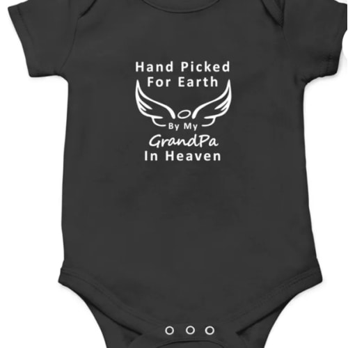 Hand Picked For Earth By My Grandpa In Heaven T-Shirt Onesies Kids's Short Sleeve Onesie 12M Royal sold by ShayneBunting | SKU 981374964 | Printerval