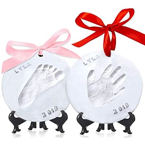 Baby Handprint Footprint Ornament Keepsake Kit - Personalized Baby Prints Ornaments for Newborn - Baby Nursery Memory Art Kit - Baby Shower Gifts, Christmas Gifts (Gold Paint)