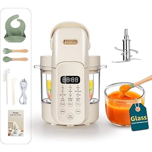 IAGREEA 9 IN 1 Baby Food Maker with 3 Age Groups, 10oz Baby Food Puree Maker, Auto Cooking & Grinding Steamer Puree Blender, 24-Hour Appointment/450W Heating/Touch Control, Manual Mode, BPA-Free