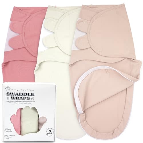 Bublo Baby Swaddle Sleep Sack with Zipper - Swaddles for Newborns - 3 Pack Organic Baby Swaddles for 0-3 Months - Infant Sleeping Swaddle Sack – Adjustable Swaddle Blanket Wrap Boy Girl (Dusty Pink)