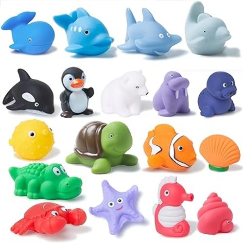 XY-WQ Bath Toys No Hole, for Infants 6-12& Toddlers 1-3, No Hole Bathtub Toys (Sea Animals, 18 Pcs with Mesh Bag)
