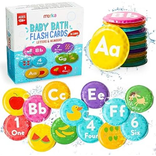 merka Bath Books for Toddlers, Bath Letters and Numbers for Toddlers, Set of 36 Floating Flashcards, ABCs, and Numbers, Learning Activities for Babies and Preschool Kids, Alphabet Learning Toys