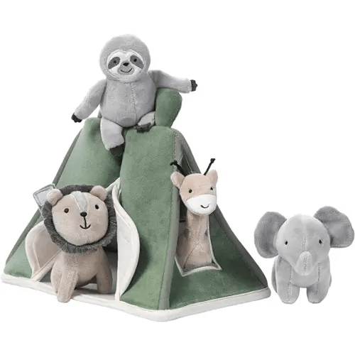 Lambs & Ivy Interactive Plush Safari/Jungle Green Tent with Stuffed Animal Toys