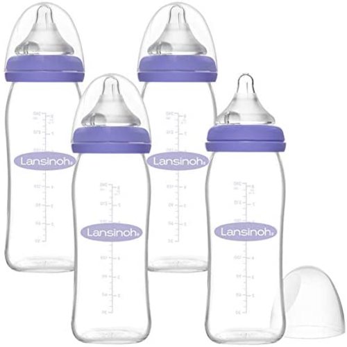 Lansinoh Glass Baby Bottles for Breastfeeding Babies, 8 Ounce (Pack of 4)