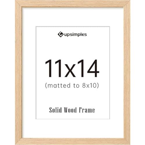 upsimples 11x14 Picture Frame, Natural Solid Wooden Picture Frames, Display 8x10 with Mat or 11 x 14 Without, Vertical or Horizontal Wall Hanging, 1 Pack, Natural