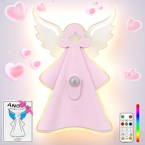 LOFTEK Motion Sensor Night Light, Rechargeable Night Lights with Remote &Timer, Battery Operated Wall Sconce, 18 Color Changing LED Angel Light for Stairs, Kitchen, Hallway, Kid's Bedroom Decor, Gift