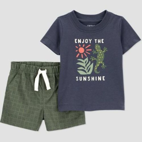 Carter's Just One You® Baby Boys' 2pc Sunshine Top & Bottom Set - Olive Gray 18M: Cotton Jersey, Lizards Pattern