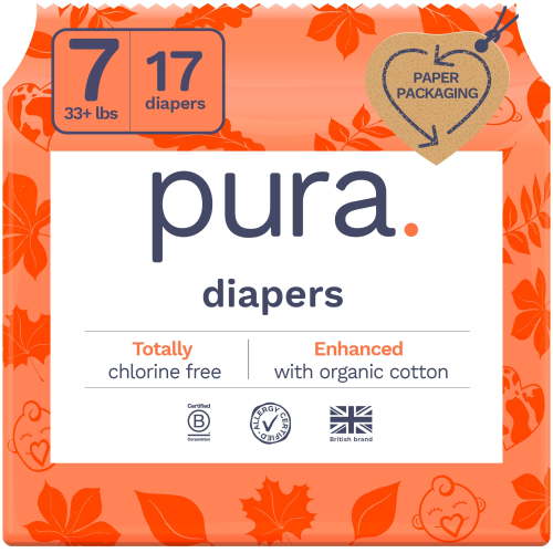 Pura Sensitive Soft Sustainable Baby Diapers Size 7, 17 Count (Choose Your Size and Count)