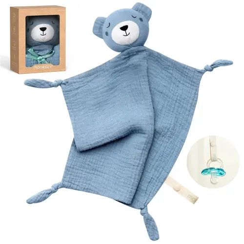 Momcozy Bear Loveys for Babies with Cotton - Soft Security Blanket for Boy or Girl for Self-Soothing On-The-Go-Portable & Anti-Drop Design - Newborn Gift,Must Have(Blue 14 inch)
