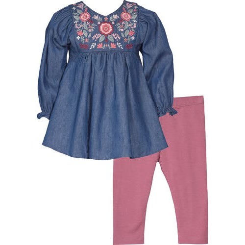 Floral Embroidered Denim Tunic & Leggings Set, 18M