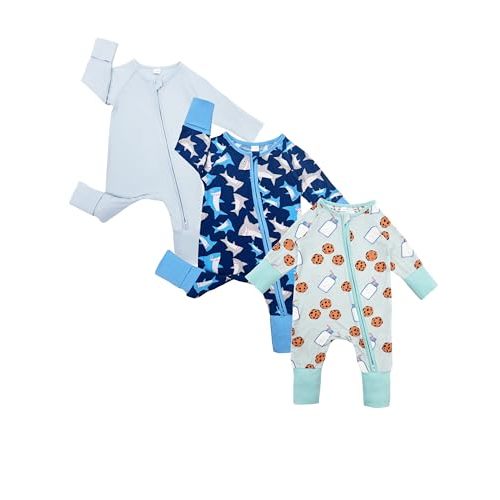 Bow Dream Bamboo Baby Boy Romper Footed Long Sleeve Footies Newborn Girl Clothes Footless with Zipper and Mitten Cuffs