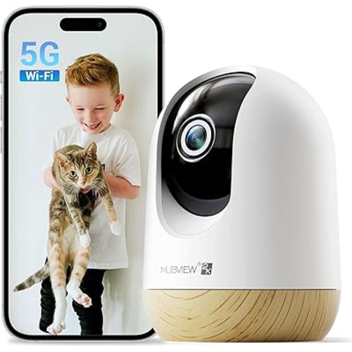 MUBVIEW Baby Monitor with Camera and Audio, 5G/2.4G Indoor Security Camera, Baby Monitor WiFi Smartphone, 2K Night Vision Pan-Tilt-Zoom Pet Cam with Phone App, Two-Way Audio, SD or Cloud Storage