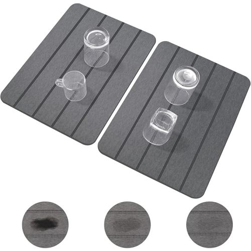 2 Pack Stone Drying Mat for Kitchen Counter,16''x12'' Quick Dish Drying Stone Mat Kitchen,Double-sided Diatomaceous Earth Stone Drying Mat,No Moisture Residue, Stone Dish Drying Mat (Vertical Stripes)