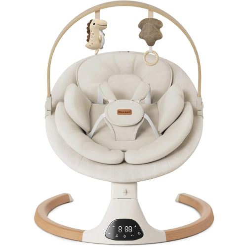 Baby Swings for Infants, Monamii Baby Swing, Infant Swing with 5 Speeds, 10 Lullabies, Electric Swing for Baby, Indoor & Outdoor Use (Beige)