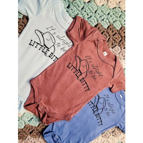 It's alright to be little bitty, western baby clothes, country one-piece, southern baby clothes, cute country style baby clothes, bodysuit