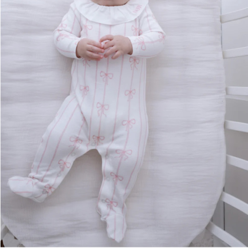 Baby Footed Onesie - Ribbon/Pink