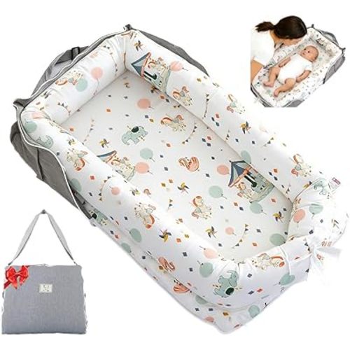 Baby Lounger for Newborn for Tummy Time,Baby Lounger Play Gym mat with Portable Bag,Awake-Time Newborn Babies Essentials Gifts 0-24 Months Home Travel(Carousel)