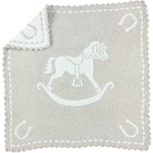 Barefoot Dreams CozyChic Scalloped Baby Receiving Blanket - Stone & Rocking Horse,Stone & White,30x32,CozyChic Scalloped Receiving Blanket