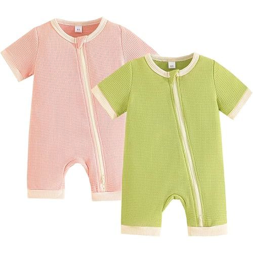 Bafeicao Unisex Baby Boy Girl 2 Pack Rompers Short Sleeve 2 Way Zipper One Piece Jumpsuits Clothes Sets