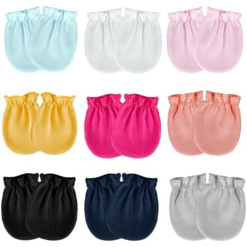 9 Pairs Baby Mittens No Scratch Newborn Infant Toddler Mittens Cotton Soft Glove Mitten for 0-6 Months Baby Boys Girls
