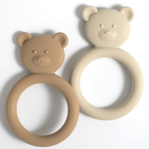 Silicone Baby Teether, Teething Toy Ring for Babies, Easy to Hold Design, BPA Free (Sand + Light Grey)