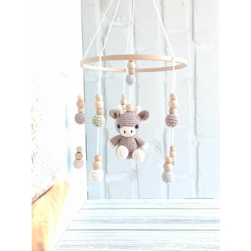 Crochet Highland Cow Baby Mobile: Handmade Neutral Nursery Decor