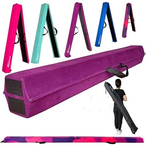 MARFULA 6 FT / 8 FT / 9 FT Folding Gymnastics Beam Foam Balance Floor Beam - Extra Firm - Suede Cover - Anti Slip Bottom with Carry Bag for Kids/Adults Home Use