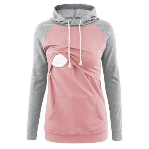 Liu & Qu Womens Nursing Hoodie Long Sleeves Sweatshirt Breastfeeding Layered Top Pocket Casual Clothes