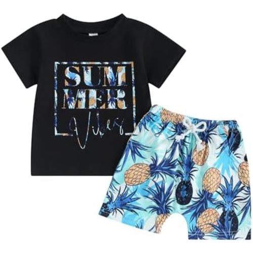 Baby Boy Summer Clothes Tropical Short Sleeve T-Shirt Tee Tops + Causal Shorts Cute Toddler Vacation Outfit