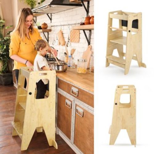 Toddler Tower , Kitchen Step Stool for Kids with Chalkboard, Solid Wood Adjustable 3-in-1 Kitchen Towerfor Toddlers for Countertops, Standing Tower