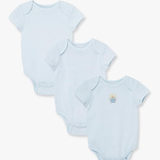 Little Me Clothes for Baby 3-Pack 100% Cotton Scratch Free Tag Bodysuits, Newborn to 9 Months