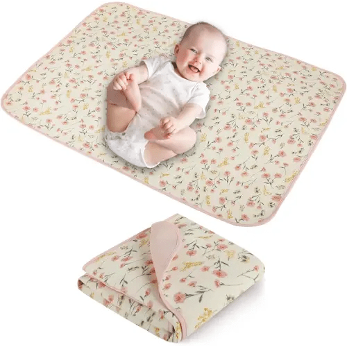 Baby Diaper Changing Pad, 19.7"x25.6" Waterproof Changing Pad Liners with 100% Muslin Cotton Front Top and Leather Back, Soft and Absorbent Portable Changing Mat for Travel, Changing Station