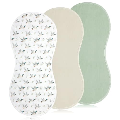 Hahafelt 3 Pcs Changing Pad Liners Fits in Peanut Shape Changing Pad Waterproof Diaper Mats Organic Cotton Peanut Mats are Warm on a Baby's Back, Washable Reusable (Mallard Duck,Flaxen)